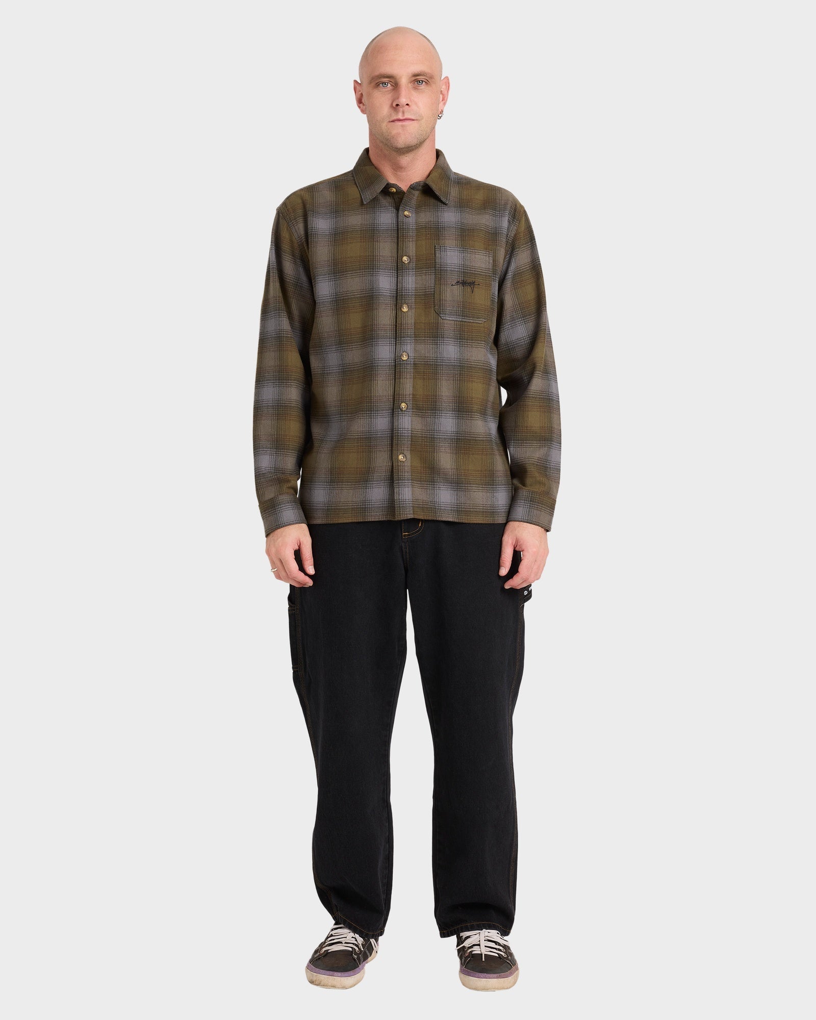 Mens Script Long Sleeve Flannel Shirt