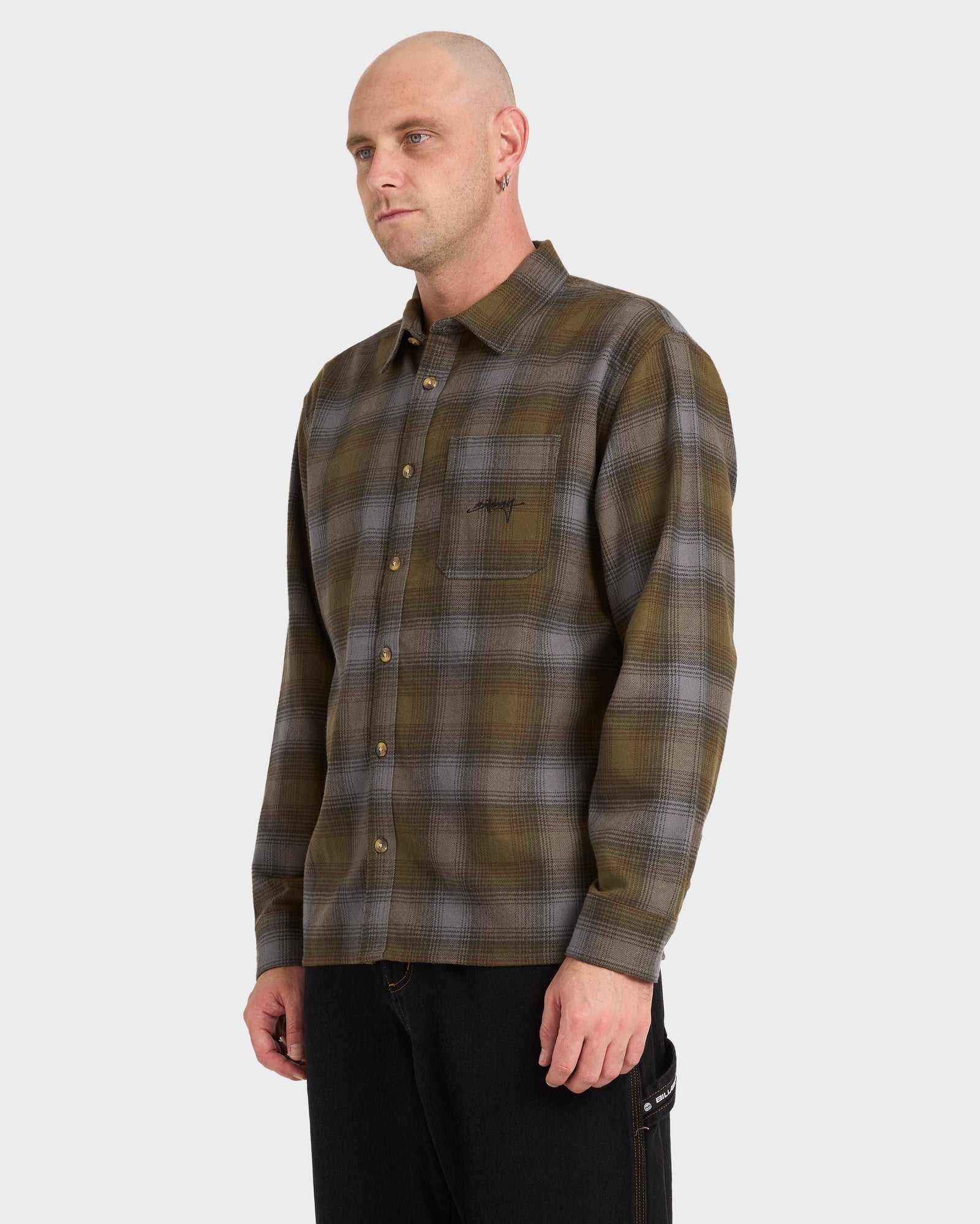 Mens Script Long Sleeve Flannel Shirt