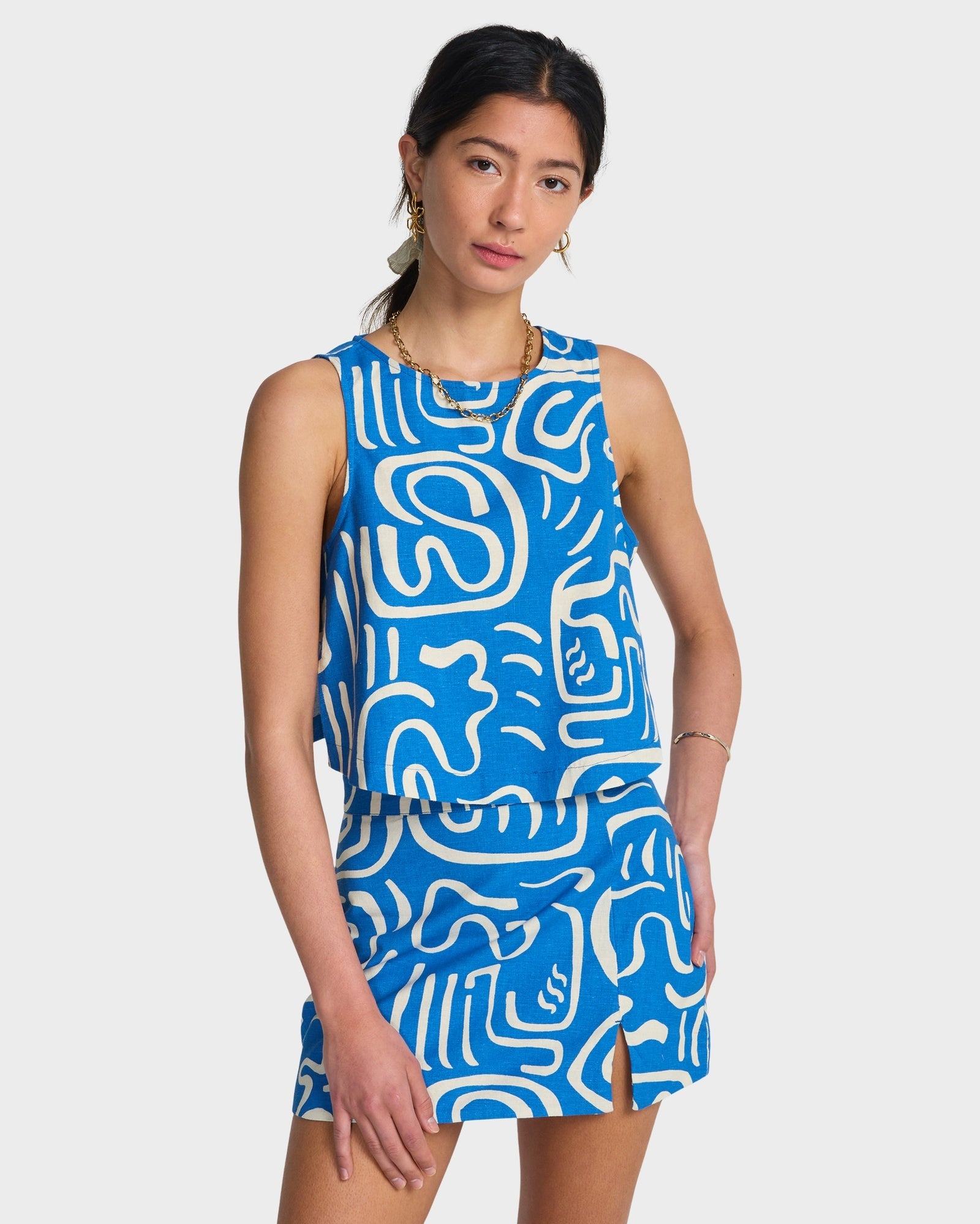 Womens Wave Washed Printed Mini Skirt