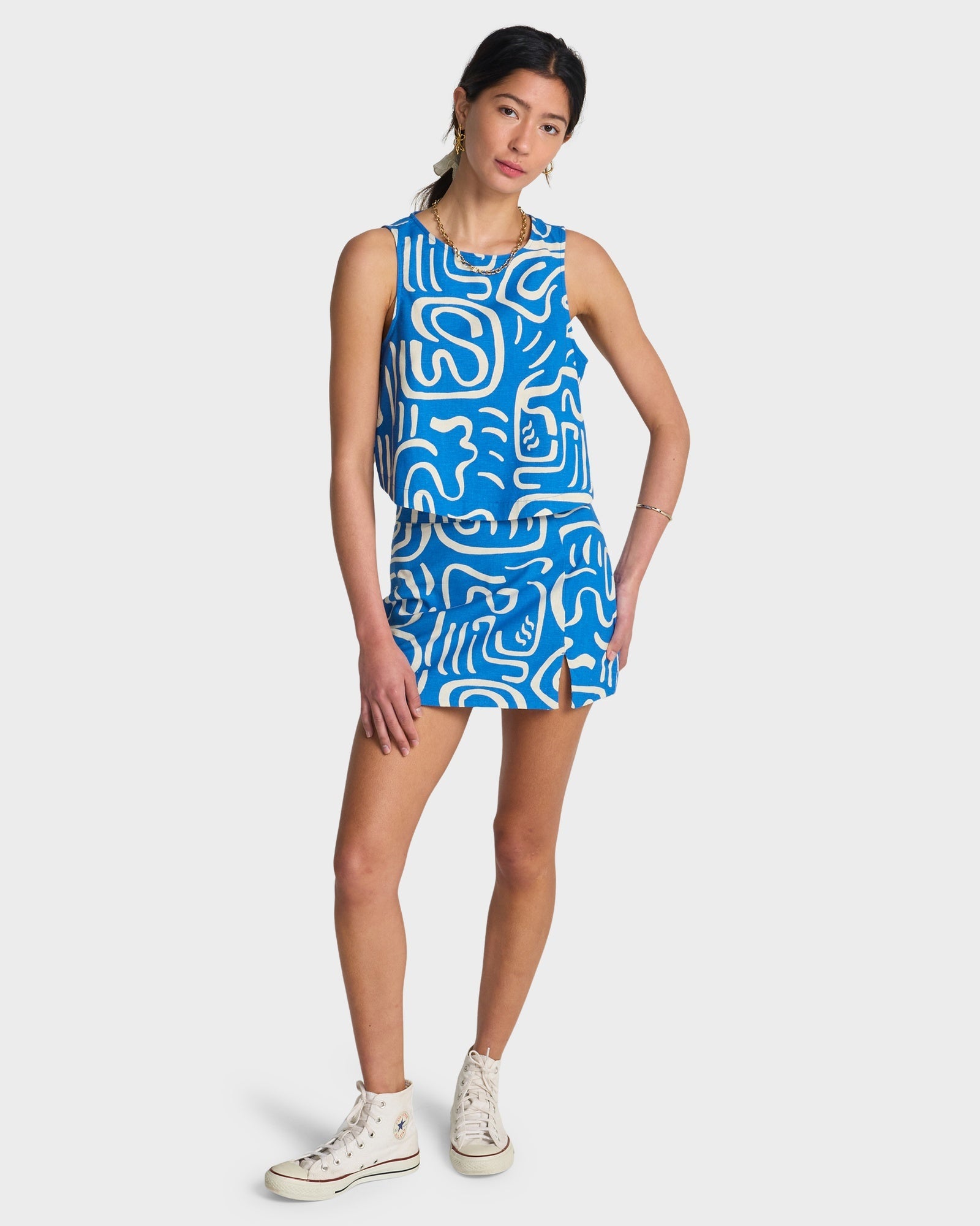 Womens Wave Washed Printed Mini Skirt