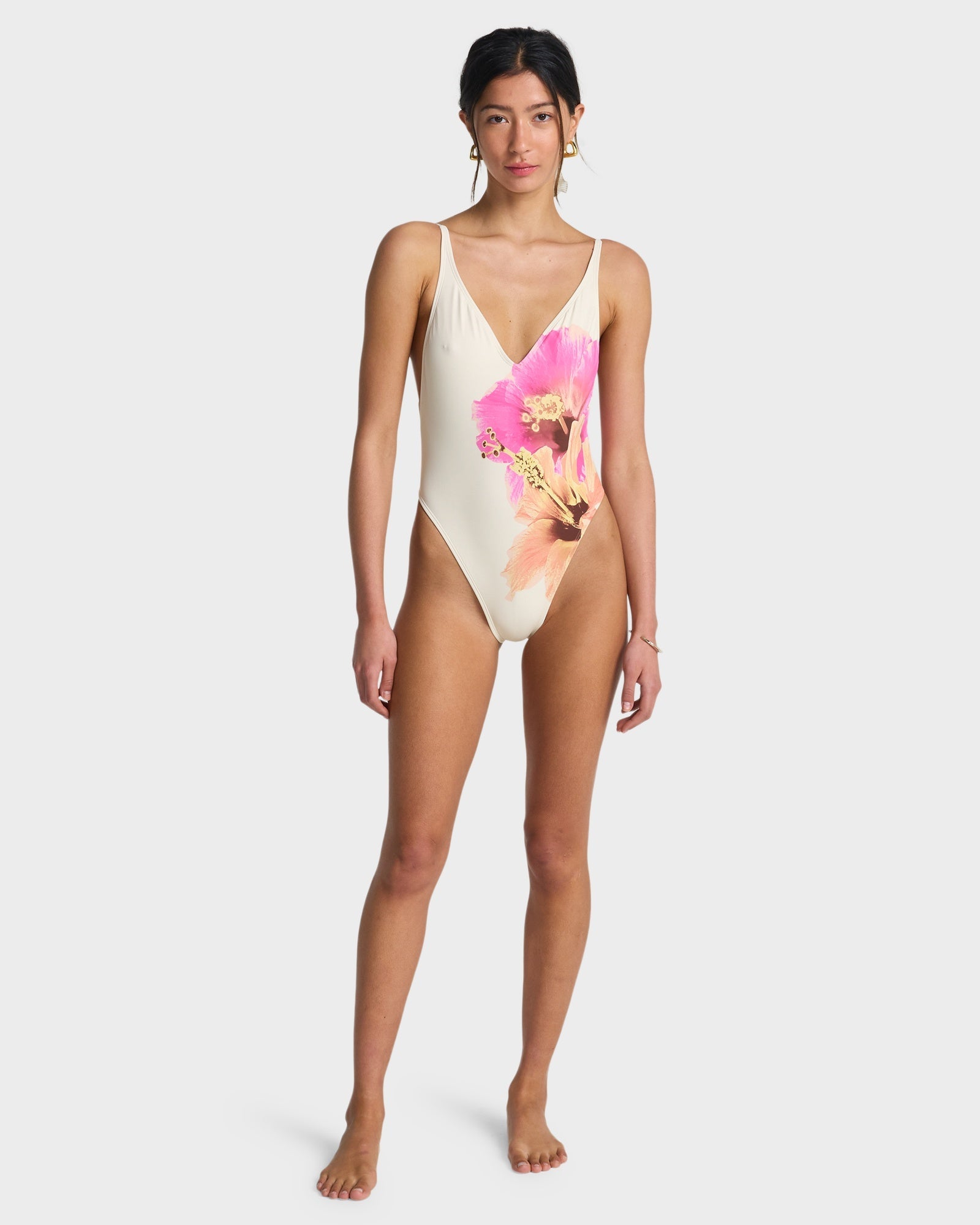 Womens Sunny Shore Deep V-neck One Piece Swimsuit