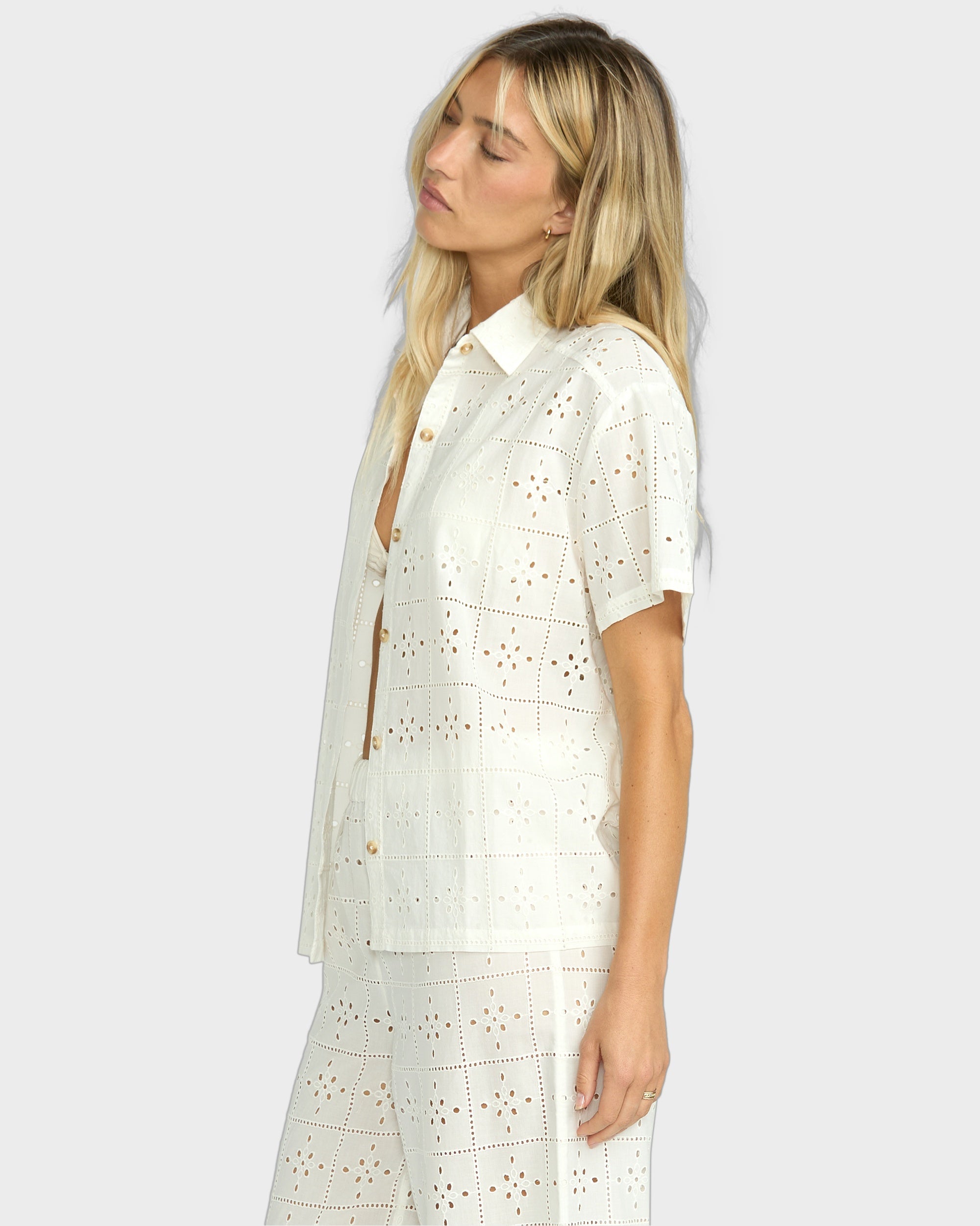 Womens Eyelet Crush Cover Up Shirt