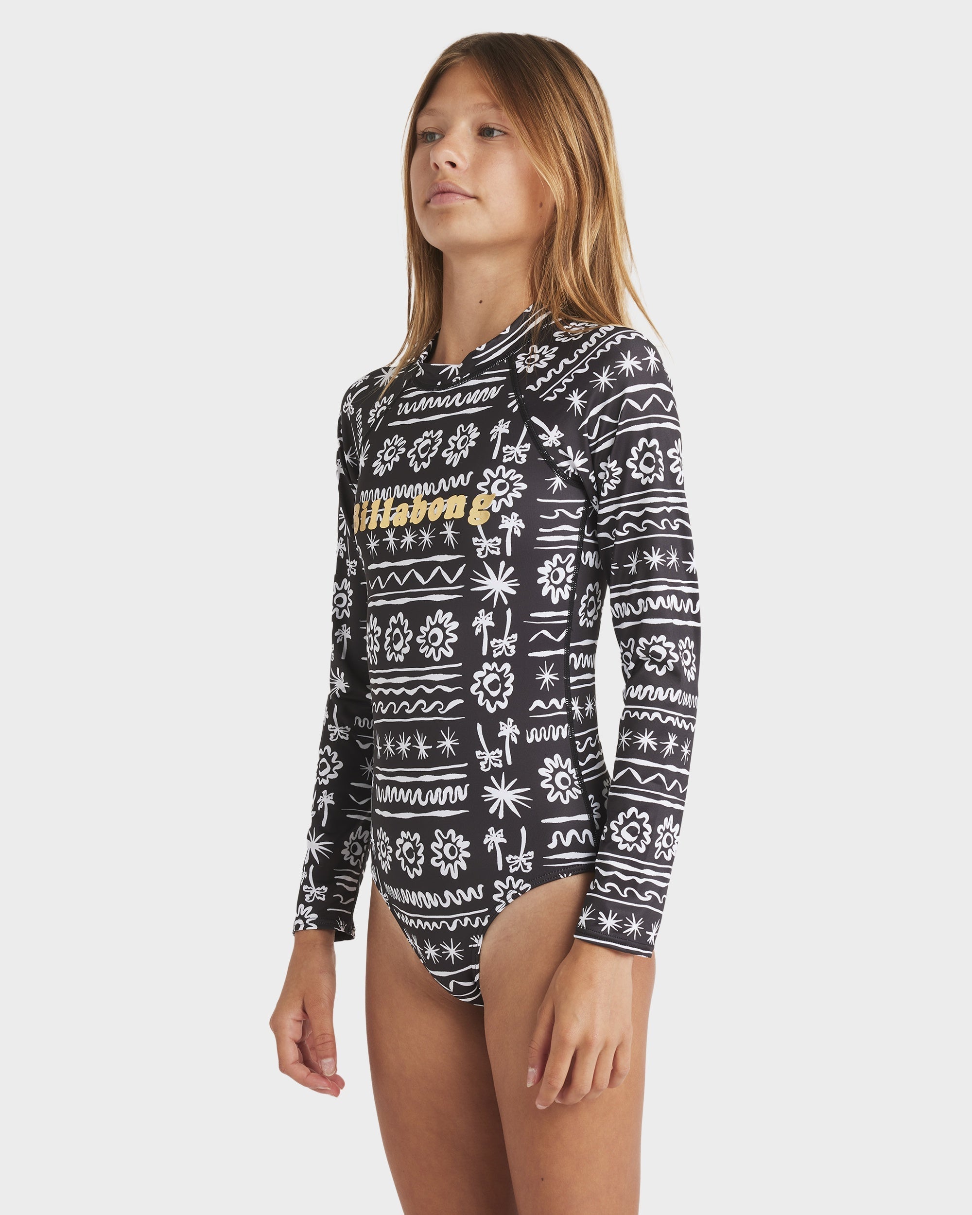 Girls 8-14 Lost On You Long Sleeve Bodysuit Rash Vest