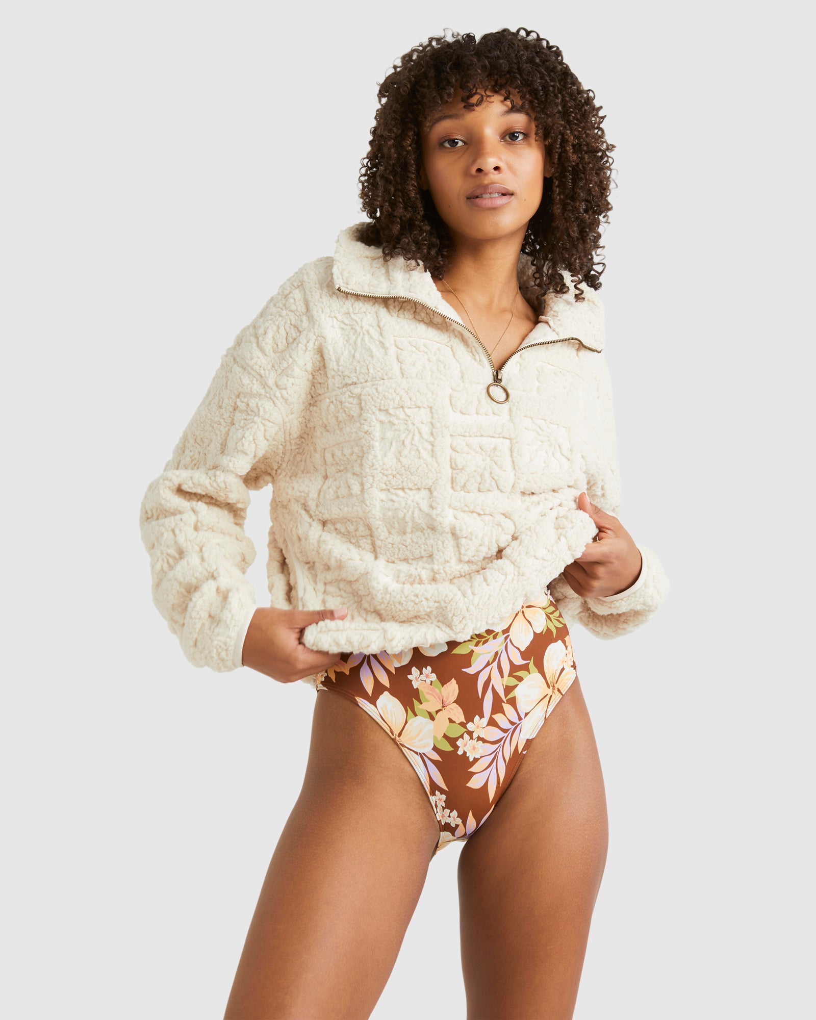 Womens Sun Stamp Half Zip Fleece Pullover