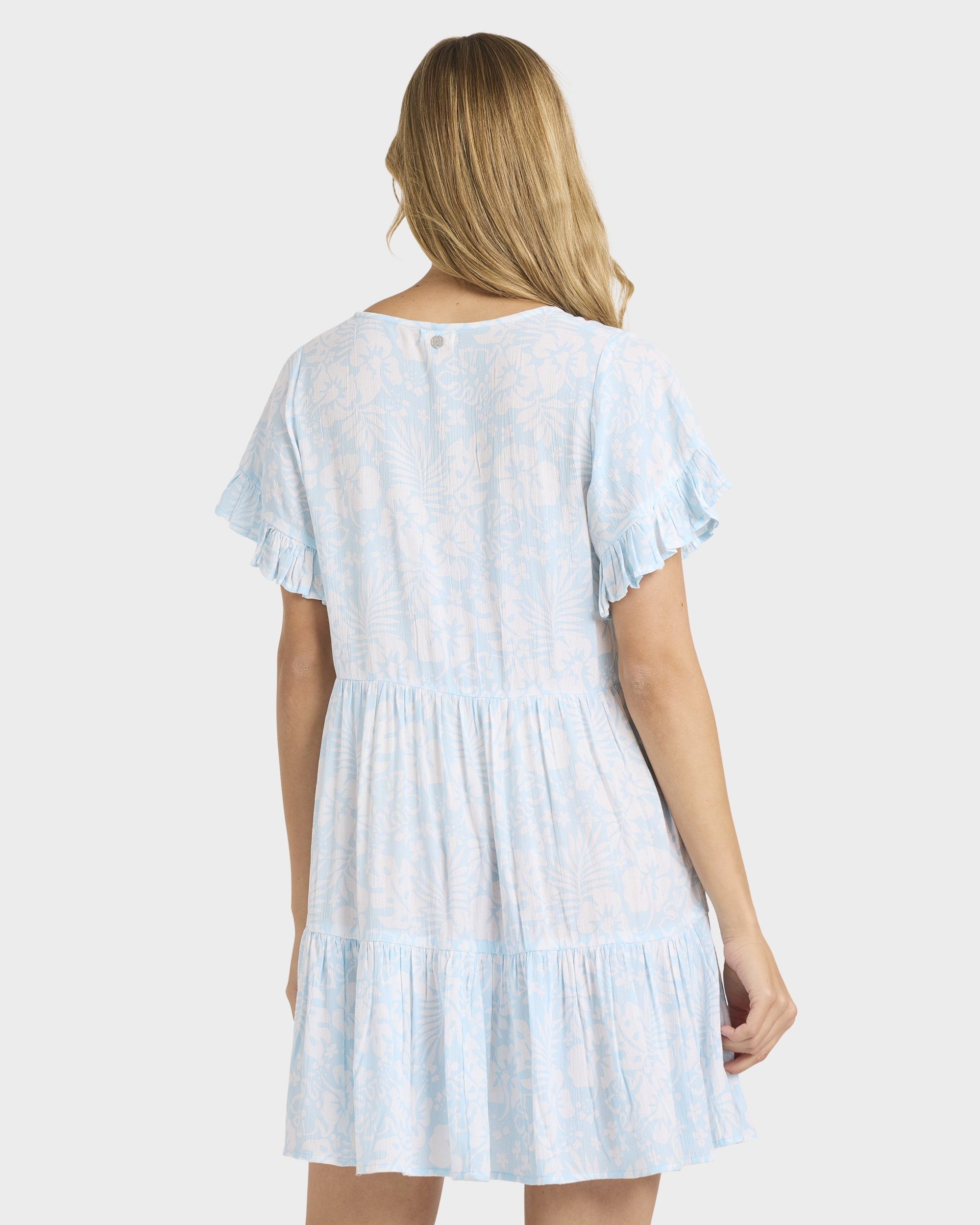 Womens Off Tropic Tier Mini Dress