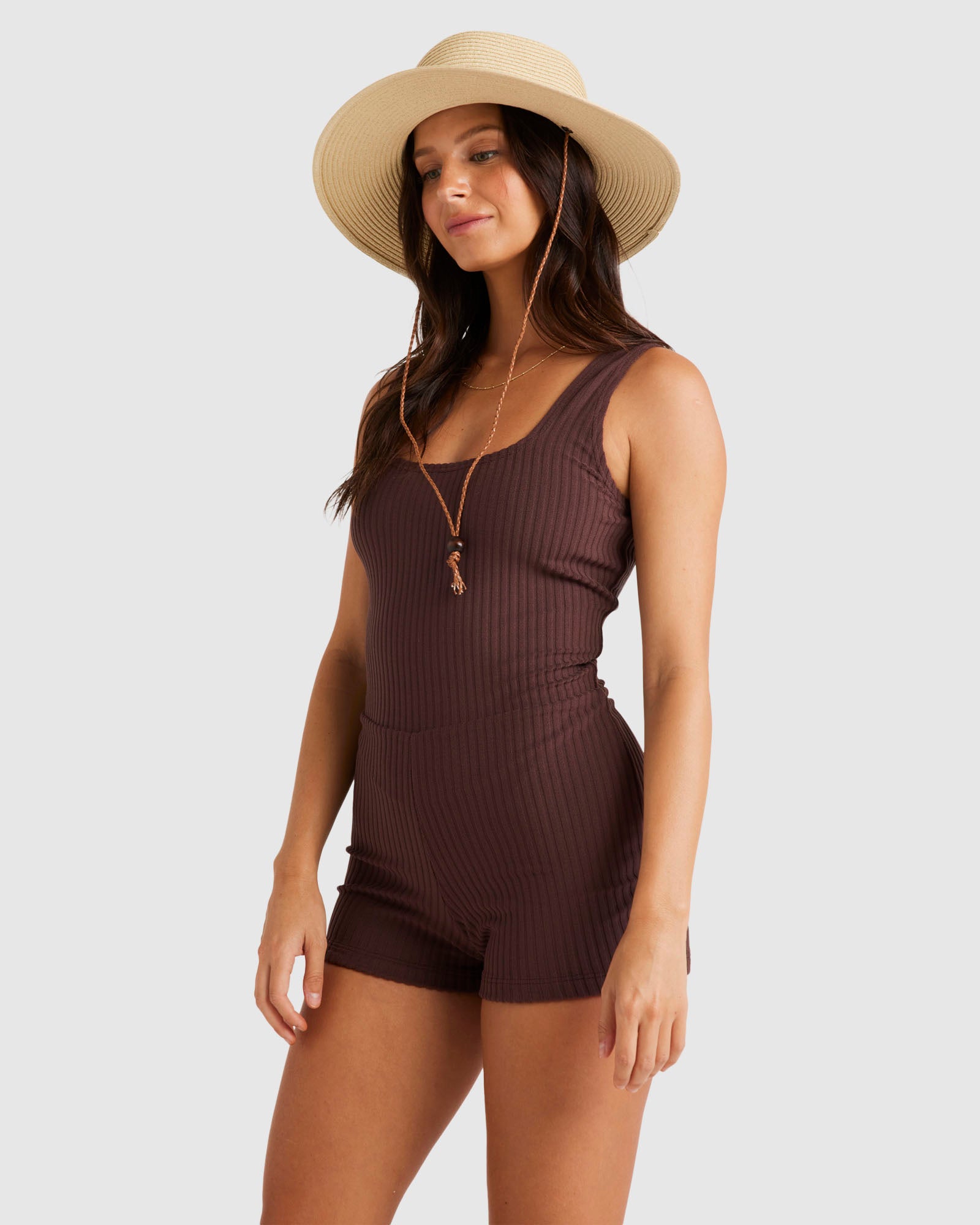 Womens Terry Rib Retro Surf Bodysuit One Piece