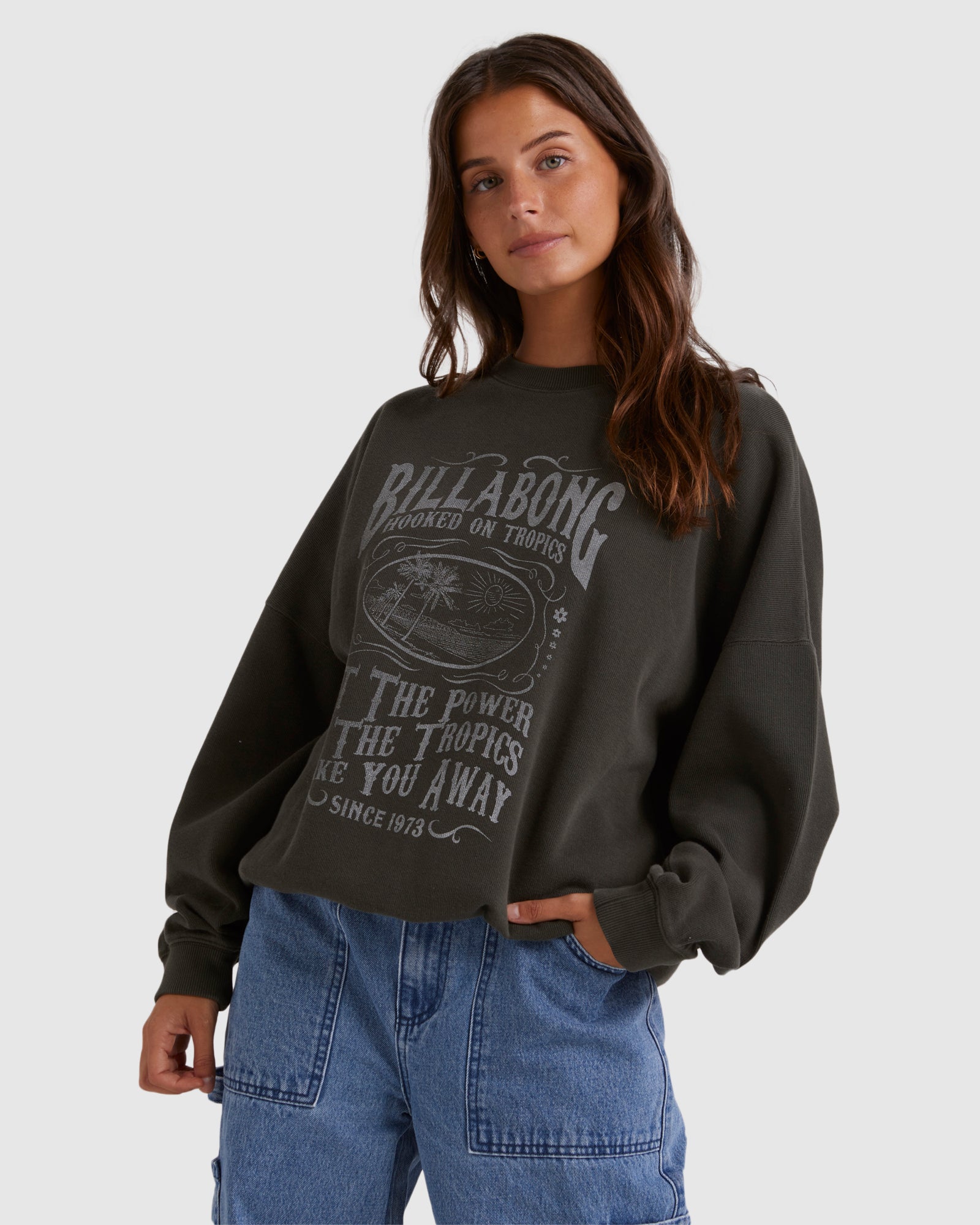 Billabong Womens Sun Zippy V-Neck Sweatshirt (Truffle) main image 1