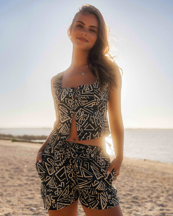 Womens Sunflower Elastic Waist Shorts