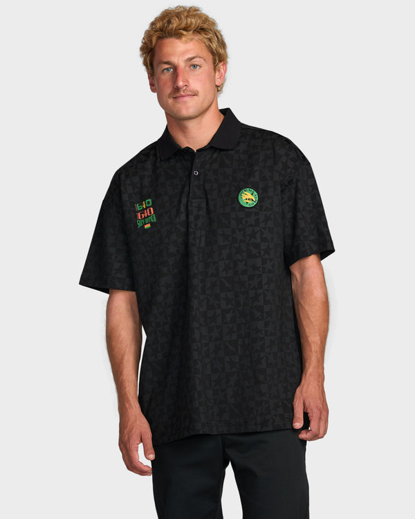 Mens Black Star Surf Short Sleeve Polo Shirt
