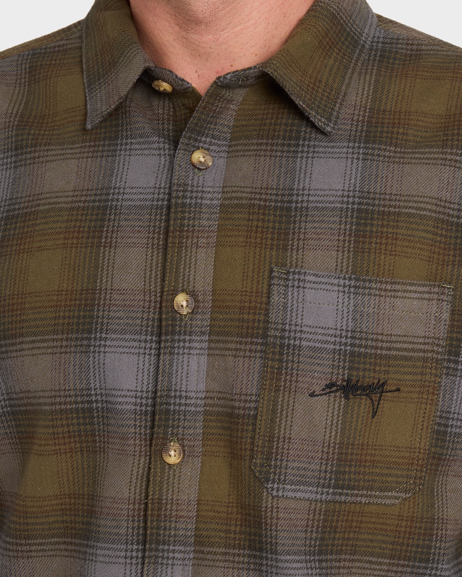 Mens Script Long Sleeve Flannel Shirt