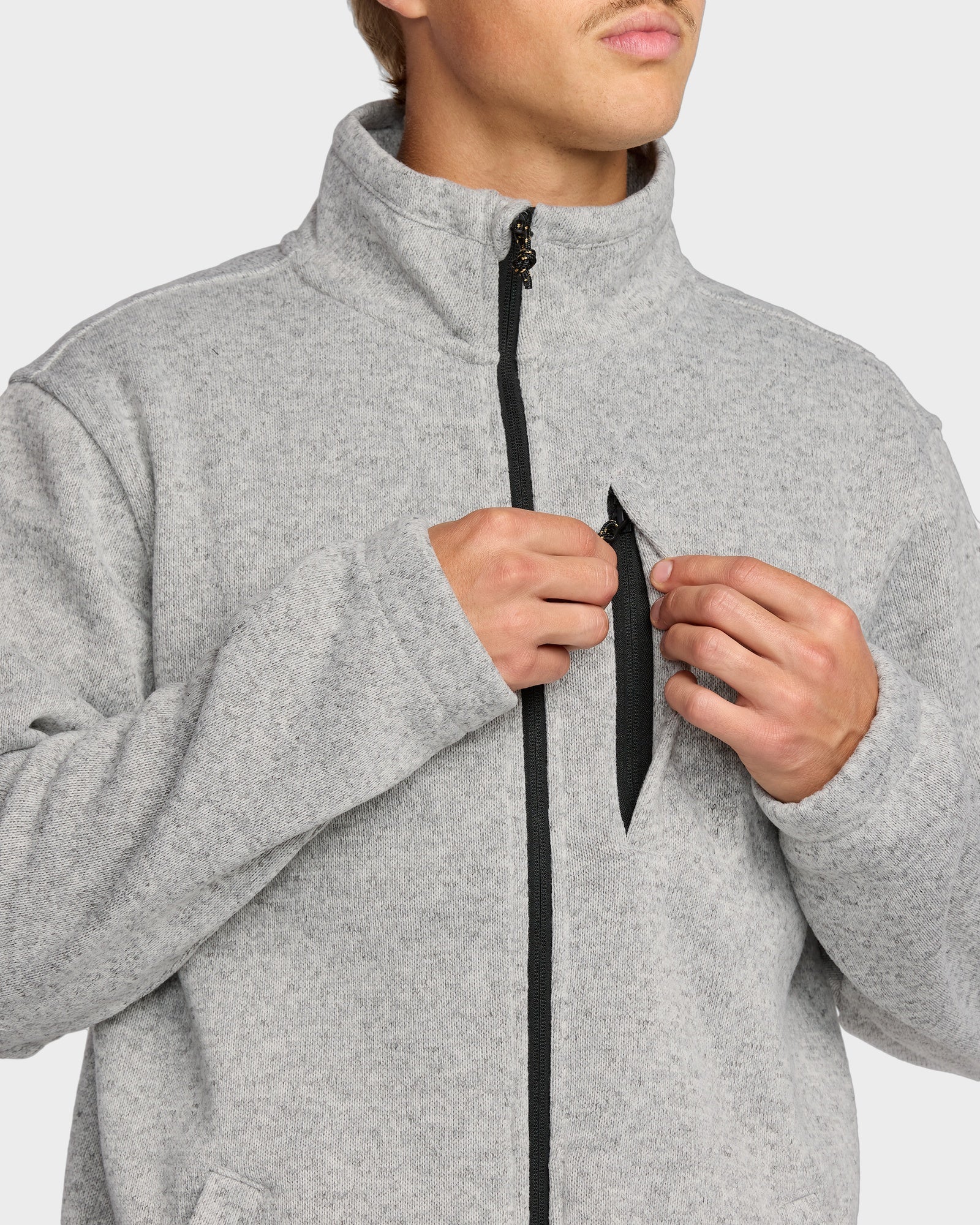 Mens Boundary Mock Neck Zip Up Fleece Jacket