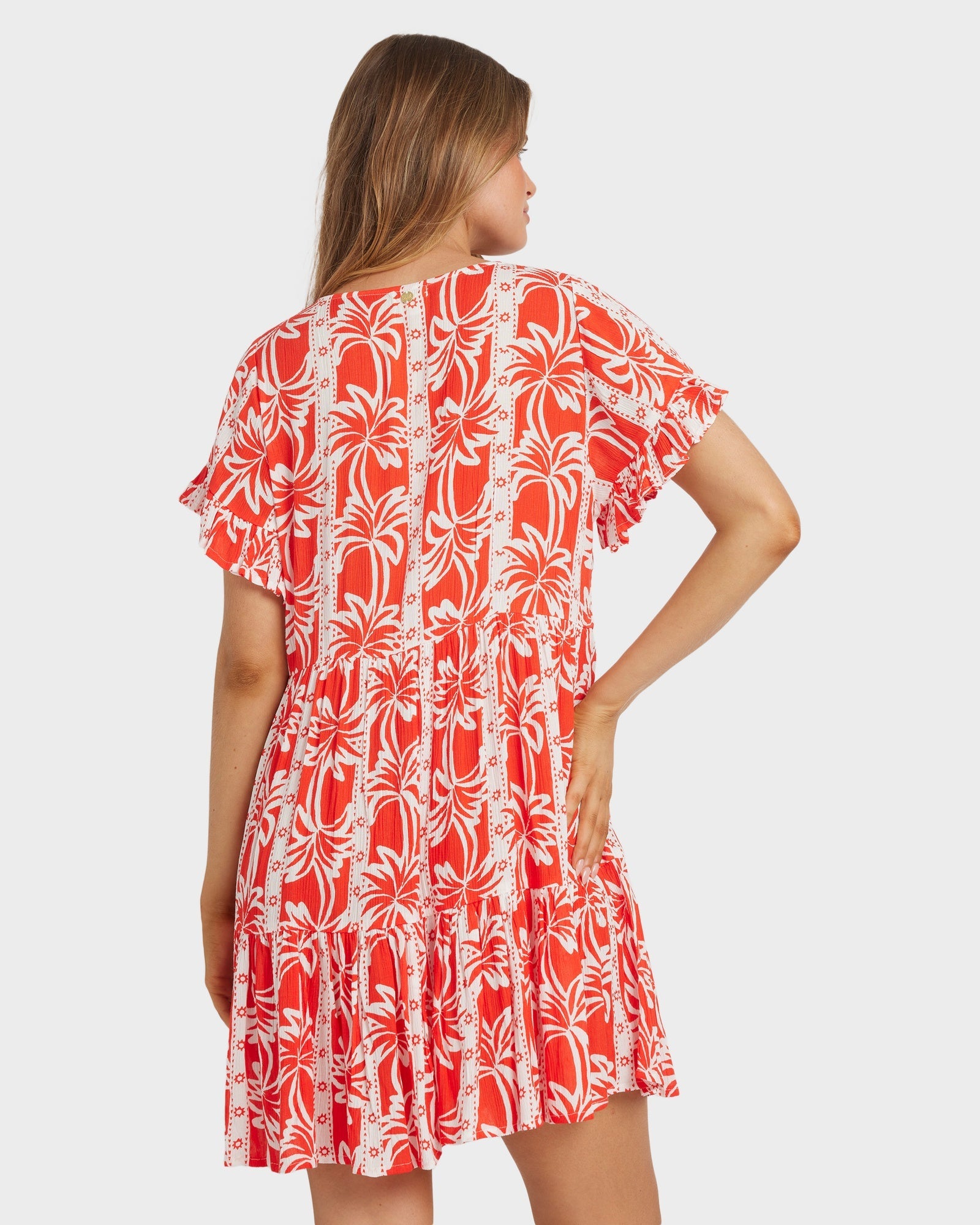 Womens Row Of Palms Tiered Mini Dress
