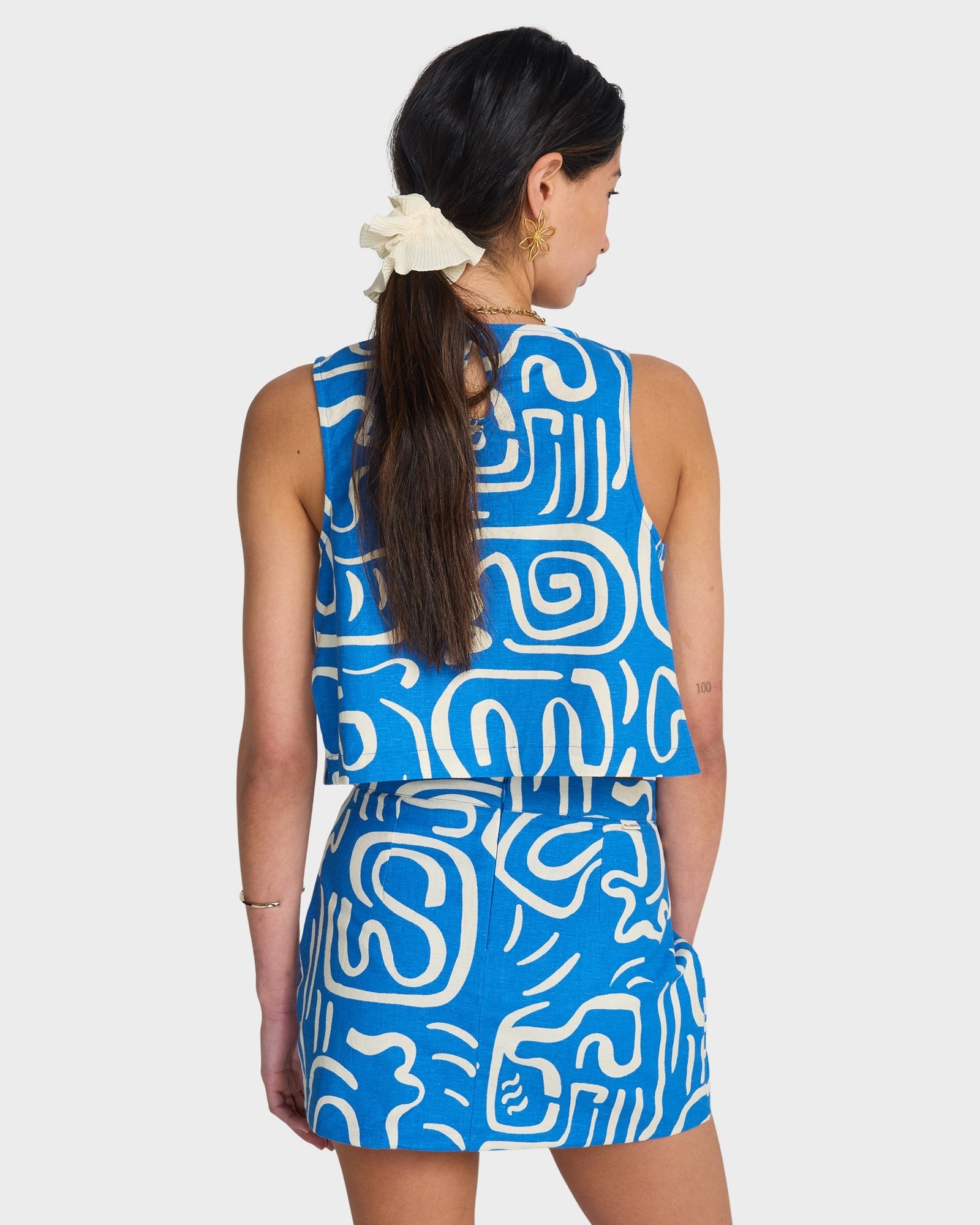 Womens Wave Washed Printed Mini Skirt