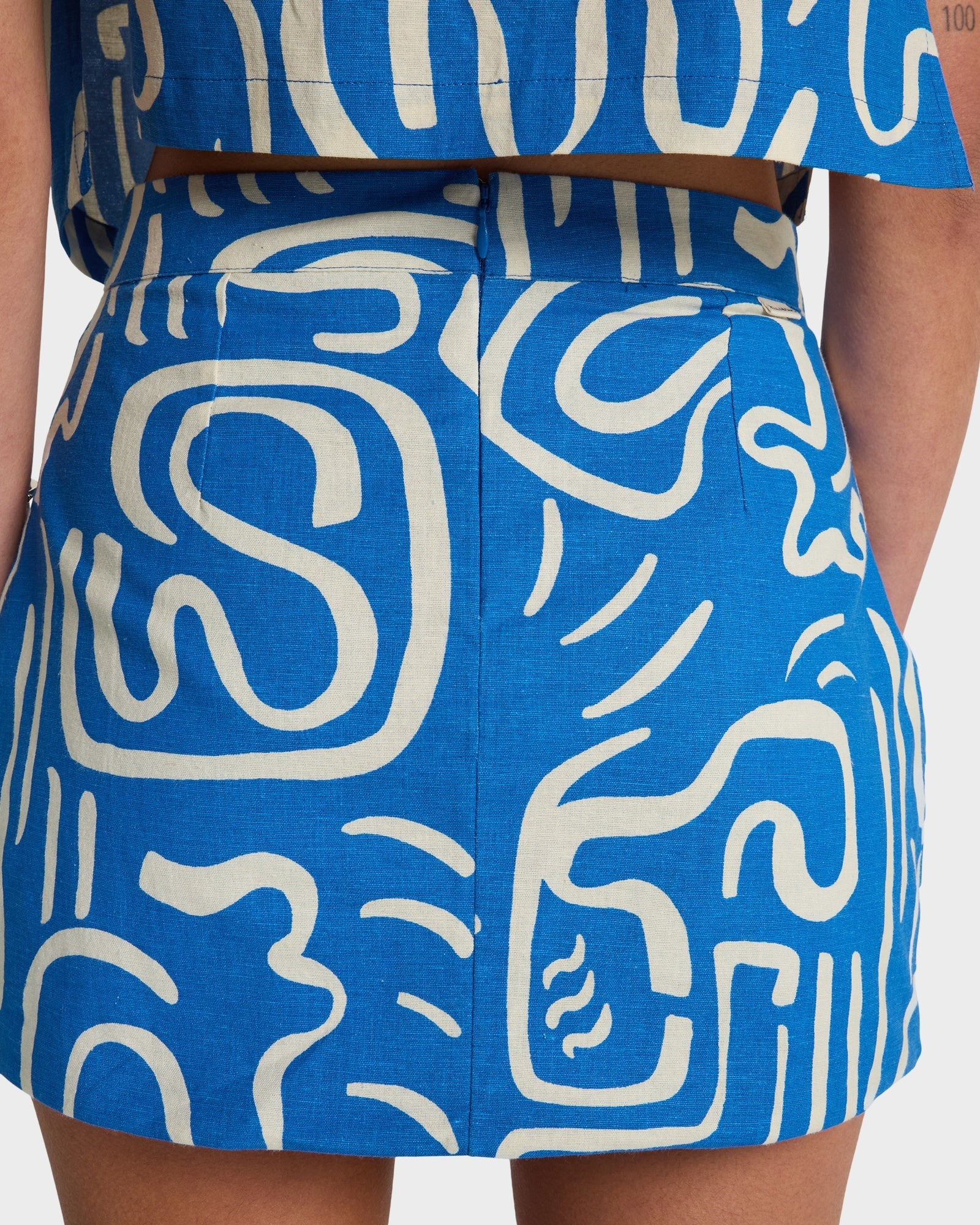 Womens Wave Washed Printed Mini Skirt