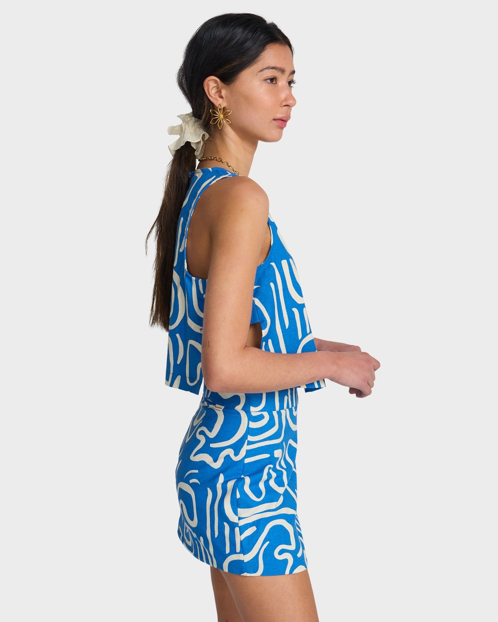 Womens Wave Washed Printed Mini Skirt