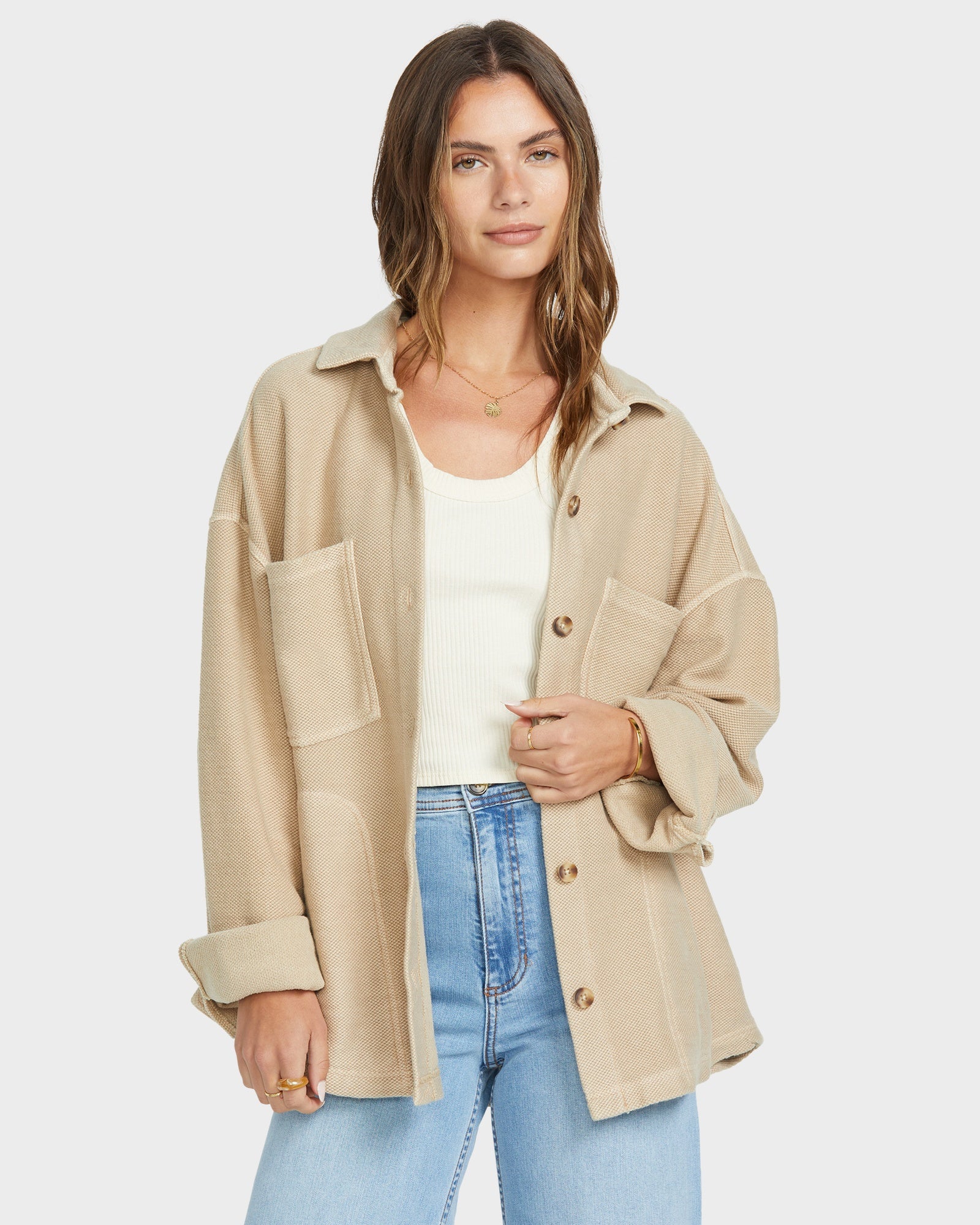 Womens Everytime Shacket Fleece Top