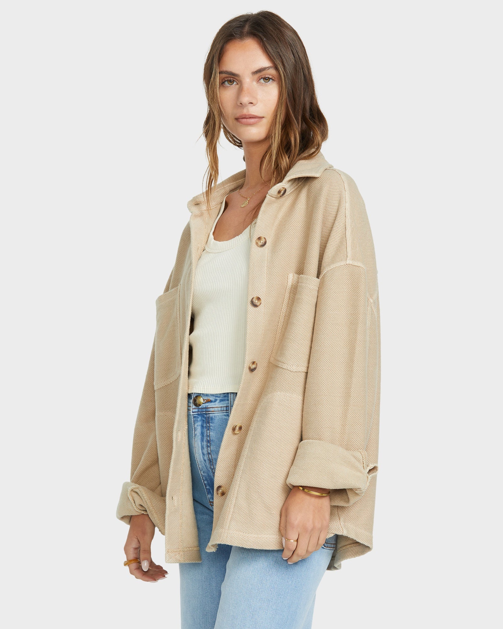 Womens Everytime Shacket Fleece Top