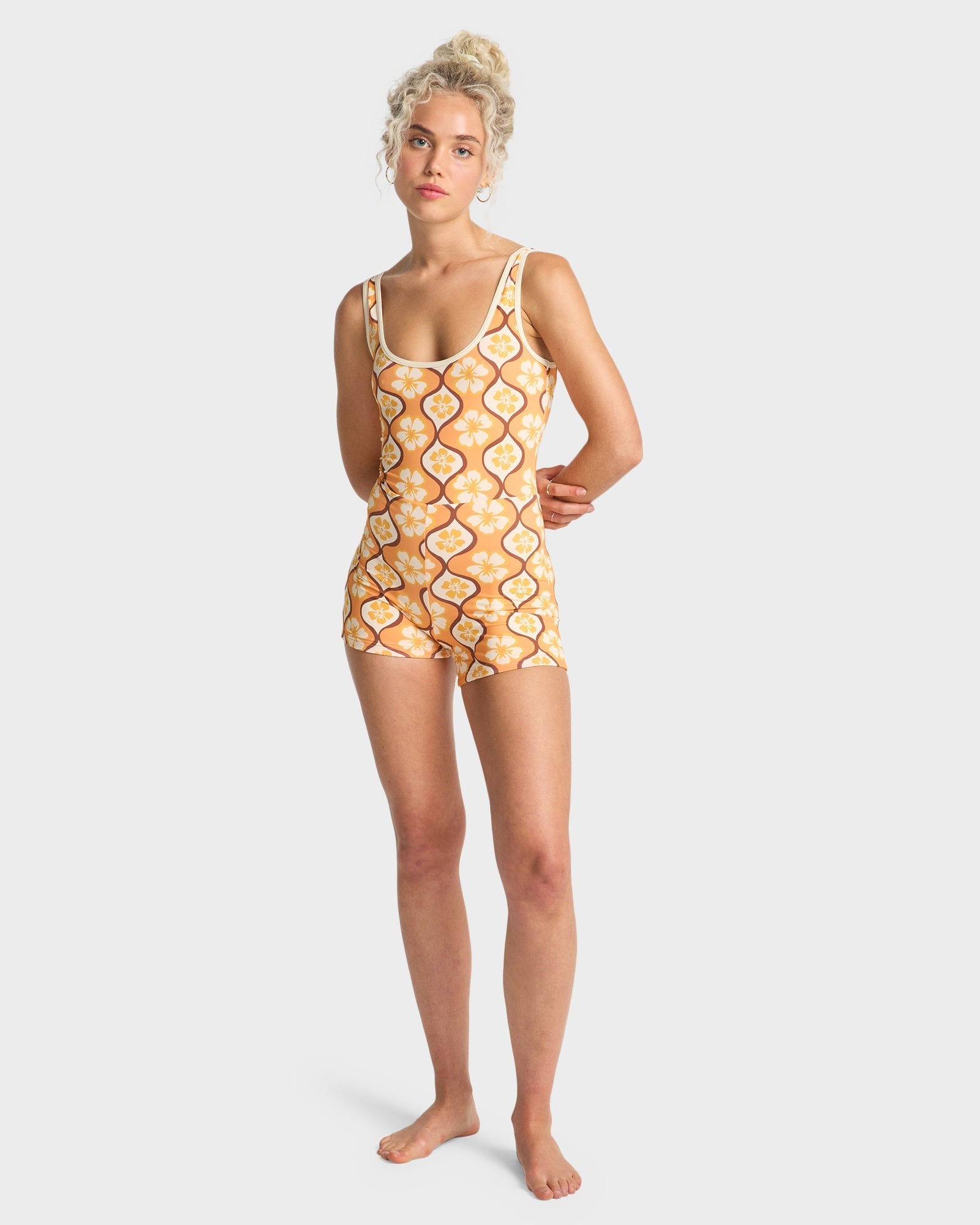 Womens Sol Groove Retro Surf Bodysuit One Piece Swimsuit