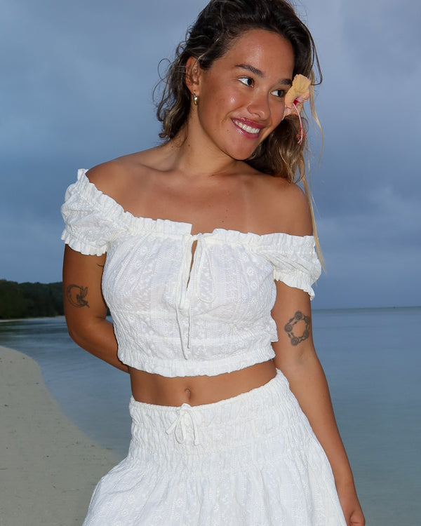 Womens Sunny Broderie Crop Top