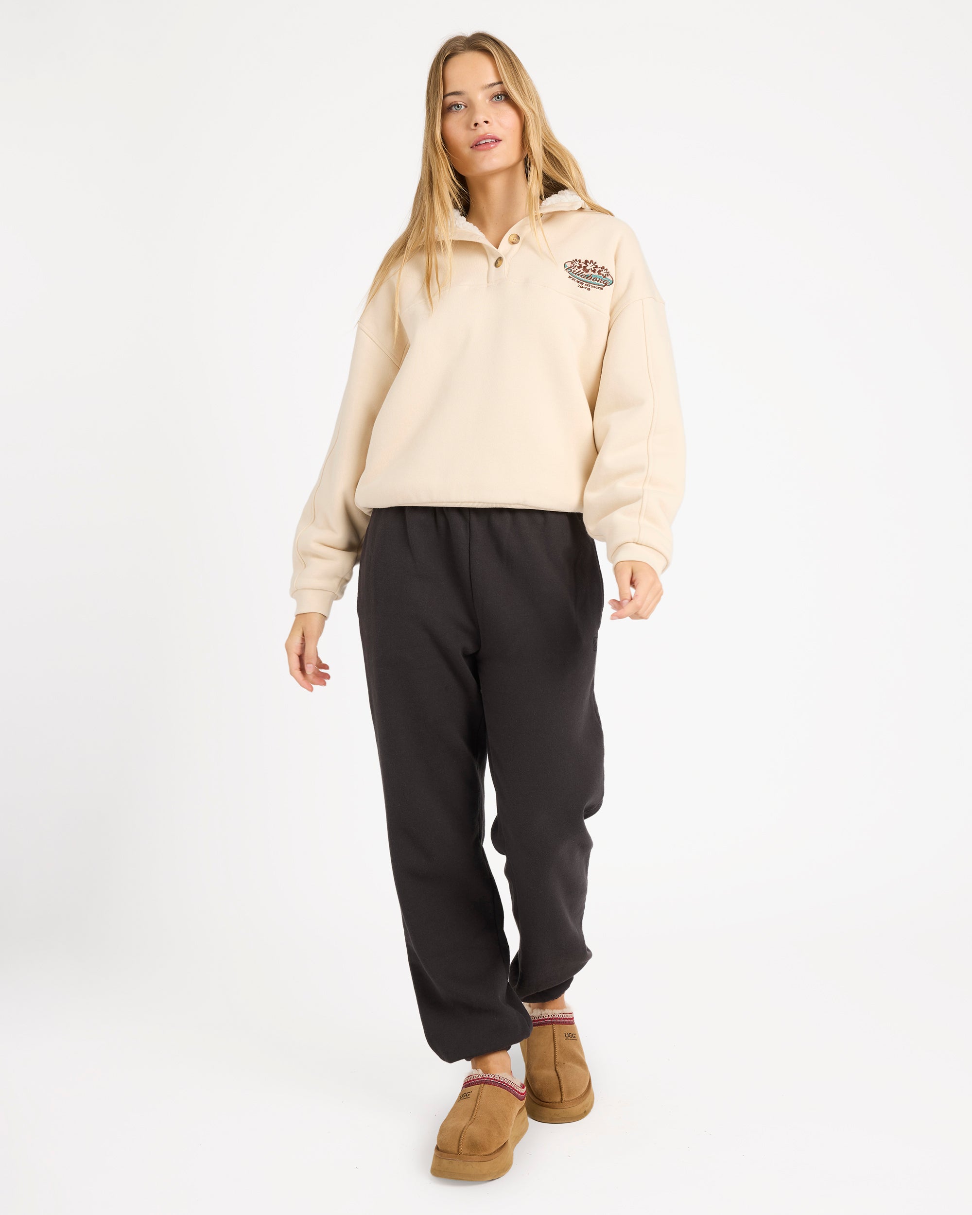 Womens Classic Vibes Button Down Fleece Jumper