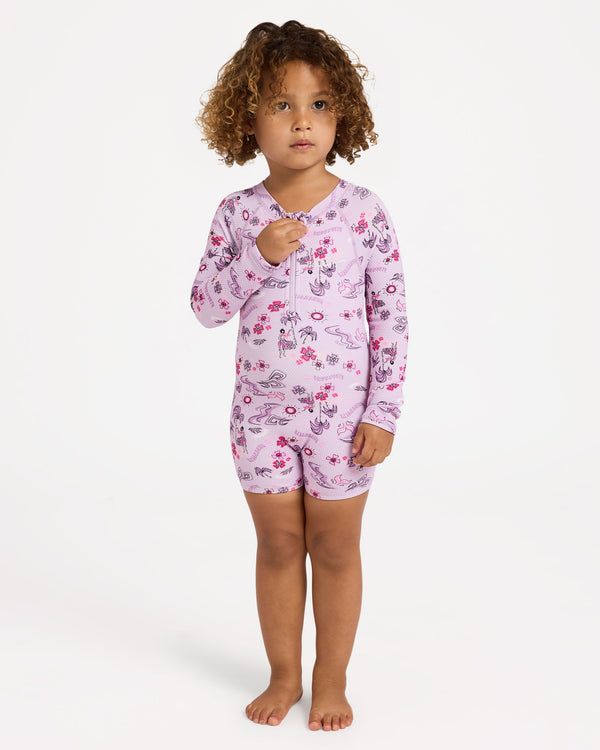 Girls 0-5 Hula Haze One Piece Shortie Long Sleeve Rash Vest